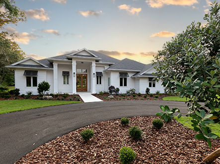 Front elevation of a white home from Sterling Builders
