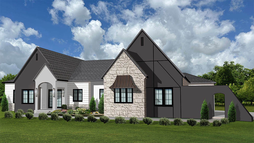 Side view of a contemporary home with a covered patio