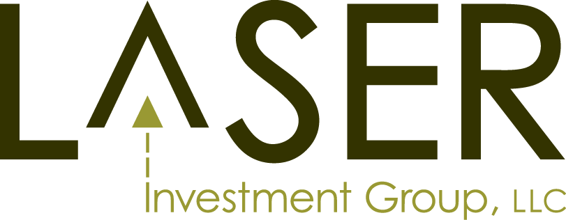 The logo displays the word LASER in bold, dark green letters, with the A formed by a triangle. Below it, Investment Group, LLC is written in light green text.